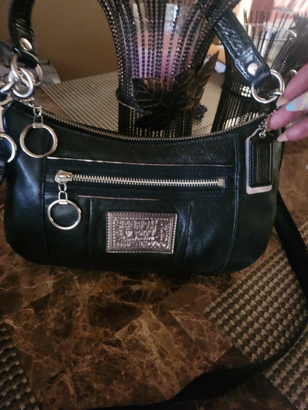 Coach Poppy Blk Leather 2way Bag EUC